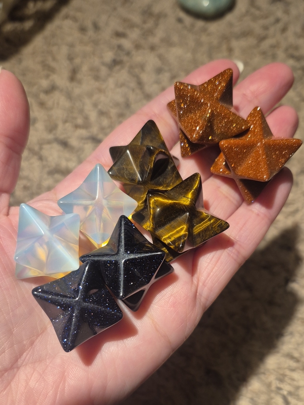 Handcrafted Gemstone Merkaba Stars -  Goldstone, Opalite, Tigers Eye